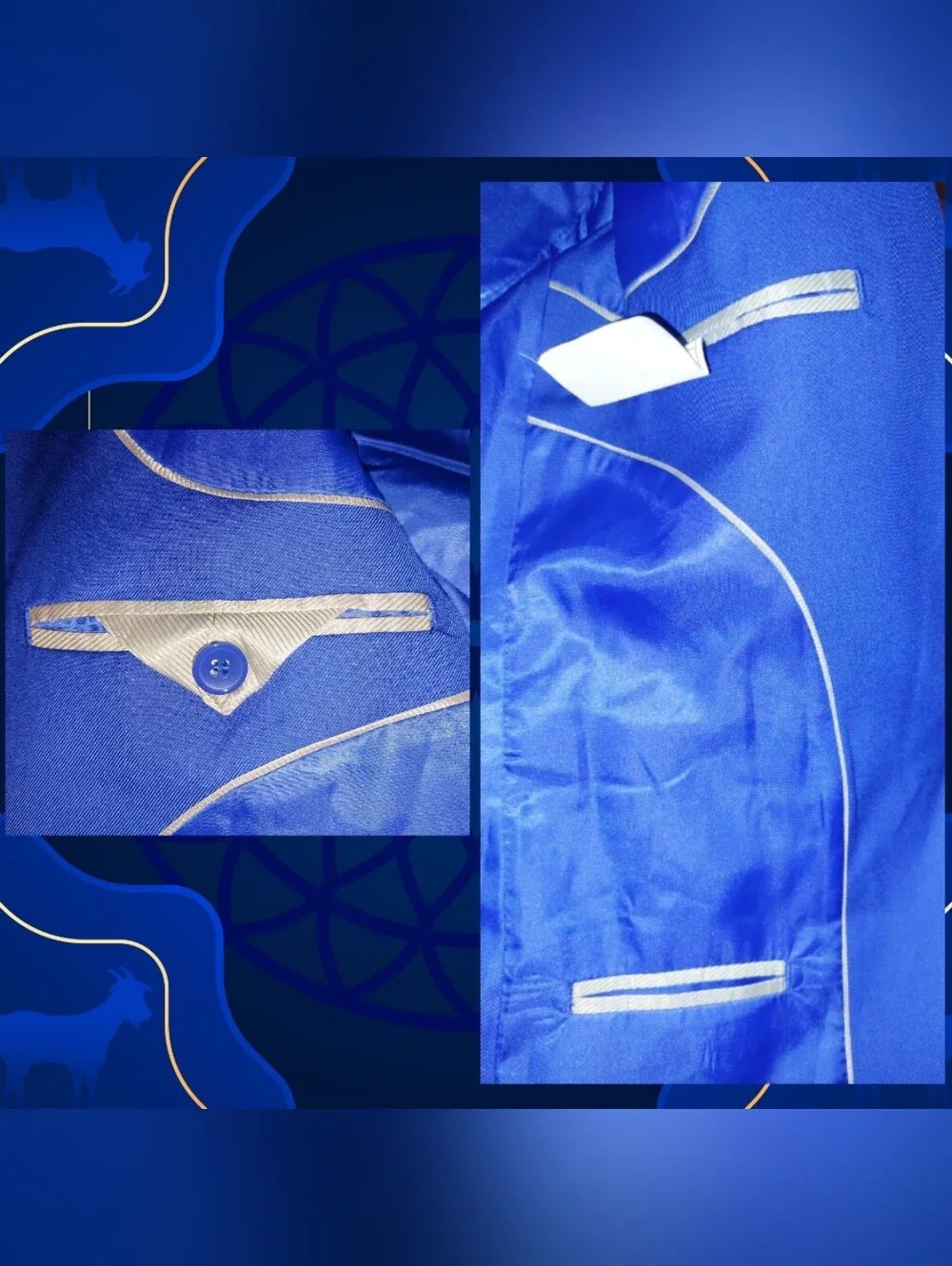 Unbranded 2Pc Set Royal Blue Classic Tailored Fit Soft Woven Blazer & Vest Sz S